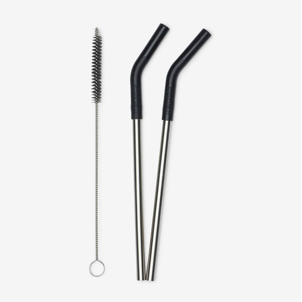 Straw 2-Pack with Brush – Black - KleanKannteen